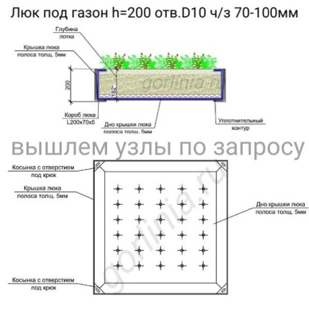 Люк под газон высотой 200 мм типовая схема